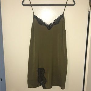 Silky Lace Green Slip Dress